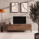 Mueble TV Napoli negro con cantos redondeados y almacenamiento bajo televisión elegante y funcional
