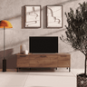 Mueble TV Napoli negro con cantos redondeados y almacenamiento bajo televisión elegante y funcional