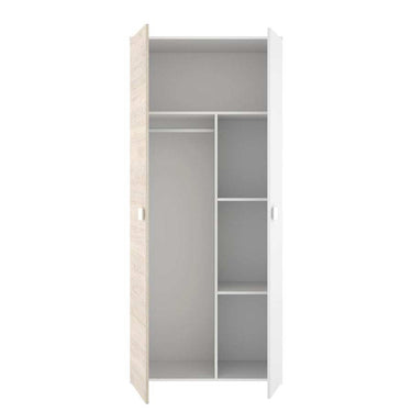 Dormitorio juvenil completo PERUSA en tonos blanco y natural con cama nido, mesita, cómoda y armario moderno y funcional