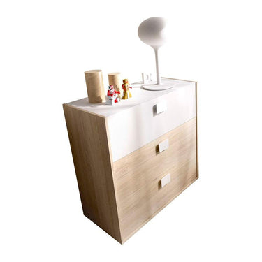 Dormitorio juvenil completo PERUSA con cama nido, armario y cómoda en tonos blanco y natural