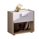 Dormitorio juvenil completo PERUSA con cama nido, mesita, cómoda y armario en tonos blanco y natural