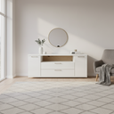 Mueble de salón comedor completo BOLONIA diseño nórdico minimalista con vitrinas, estantería y mueble TV adaptable y personalizable