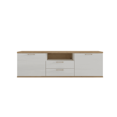 Mueble para TV comedor completo BOLONIA ambiente 12 diseño nórdico minimalista con vitrinas, estantería y mueble TV personalizable