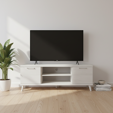 Mueble salon TV Bolonia con dos huecos abiertos y dos puertas, diseño elegante y funcional adaptable a diversos espacios