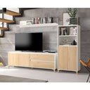 Salón LECCE ambiente 51 con mueble TV y estantes en tonos roble y blanco