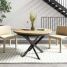 Mesa de comedor redonda extensible con patas metálicas en X modelo DONATA, fabricada en España.