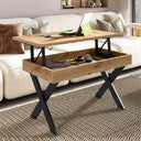 Mesa de centro elevable GALA con patas metálicas en X y altura regulable, diseño moderno y funcional.
