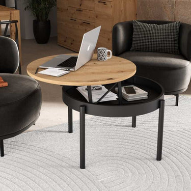 Mesa centro redonda elevable con patas metálicas rectas modelo BELLA en varios colores