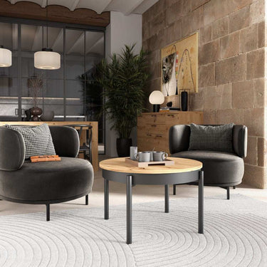 Mesa centro redonda elevable con patas metálicas rectas modelo BELLA en varios colores