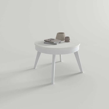 Mesa centro redonda elevable con patas inclinadas modelo CAELI, diseño moderno y funcional, fabricada en España.