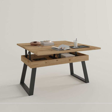 Mesa elevable convertible con patas metálicas trapecio modelo Fiorenza, elegante y funcional para salón moderno.