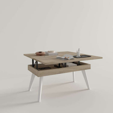 Mesa elevable de centro convertible con patas de metal modelo RENATA, fabricada en España.