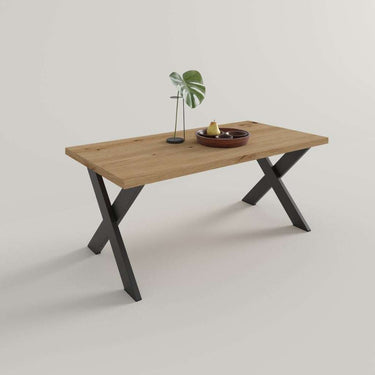 Mesa de centro fija BRUNA con patas metálicas en X diseño moderno
