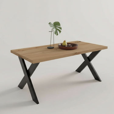 Mesa de centro fija BRUNA con patas metálicas en X diseño moderno