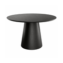 Mesa de comedor redonda BIMAN en madera natural estilo minimalista con pata central ancha de 120 cm diámetro