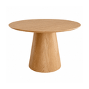 Mesa de comedor redonda BIMAN de madera natural con pata central ancha y 120 cm de diámetro