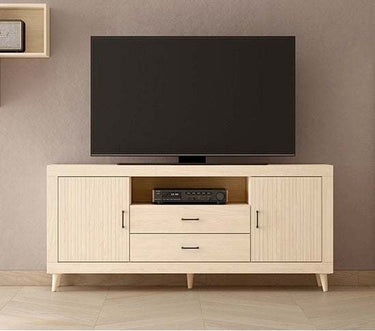 Composición de salón ASTI ambiente 4 con vitrina y mueble TV de madera reciclada y diseño moderno