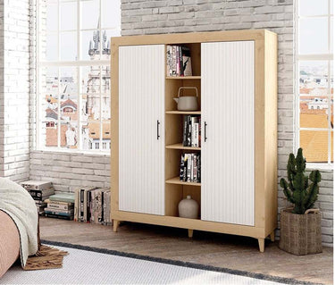 Composición de salón ASTI ambiente 4 con vitrina y mueble TV de madera reciclada y diseño moderno