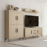 Composición de salón ASTI ambiente 3 con mueble TV y vitrina de cuatro puertas en madera reciclada