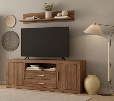 Composición Salón ASTI con mueble de TV y vitrina en diseño moderno y materiales sostenibles