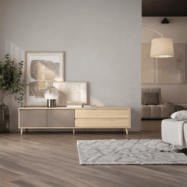 Mueble TV salón TIVOLI con 2 puertas y 2 cajones en diseño moderno y personalizable