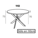 Mesa de comedor redonda fija con patas metálicas en X modelo DONATA, diseño elegante y funcional, fabricación en España.