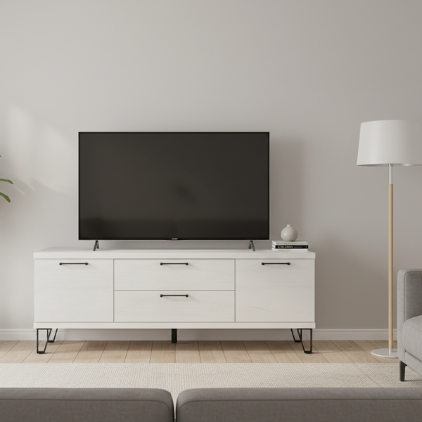 Mueble salón comedor BOLONIA diseño nórdico moderno con vitrinas y mueble para TV de alta calidad