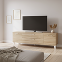 Mueble salón comedor Bolonia estilo nórdico moderno con vitrinas y mueble para TV en madera clara
