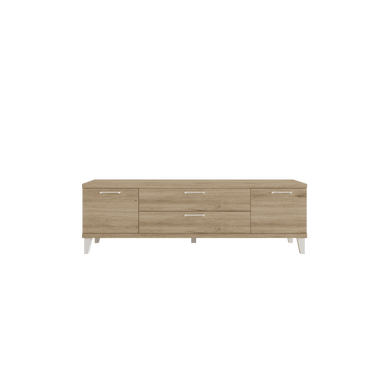 Mueble salón comedor Bolonia estilo nórdico moderno con vitrinas y mueble para TV en madera clara