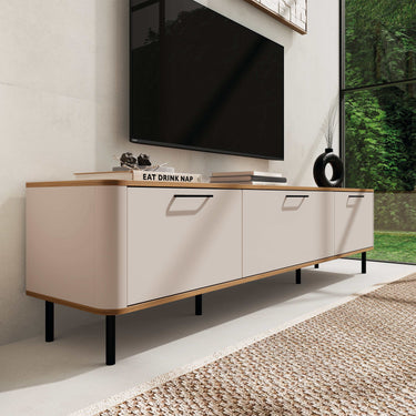 Mueble TV NAPOLI negro con cantos redondeados y almacenamiento bajo para salón moderno