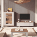 Mueble salón NAPOLI con vitrina baja y mueble TV en ambiente moderno y funcional