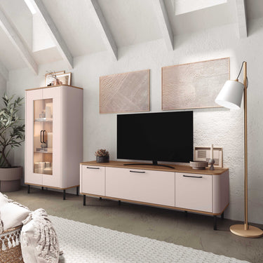 Mueble salón NAPOLI con vitrina baja y mueble de TV diseño elegante y almacenamiento funcional
