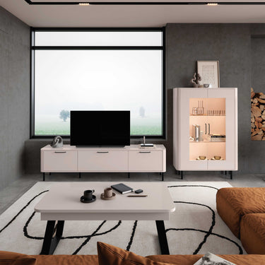 Mueble salón NAPOLI con vitrina baja y bajo TV en diseño compacto y funcional