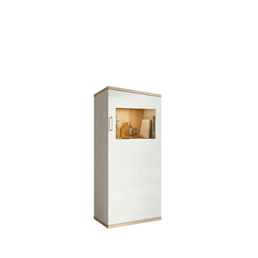 Vitrina salón comedor BOLONIA baja en colores ARTISÁN, ROBLE NATURAL y POLAR con 1 puerta y 2 baldas interiores, diseño moderno y alta calidad fabricada en España