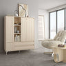 Mueble auxiliar salón TIVOLI vitrina baja con puertas de cristal y cajones, diseño moderno y funcional