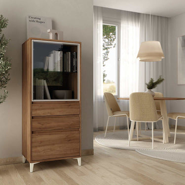Vitrina baja de cristal TIVOLI 60 cm con puerta Parsol, cajones y almacenamiento cerrado, diseño contemporáneo en madera sostenible.