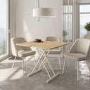 Mesa centro elevable FELICE convertible en mesa comedor con diseño funcional y patas metálicas en X.