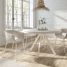 Mesa comedor redonda extensible DIVA con sobre porcelánico y base metálica disponible en varios acabados