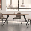 Mesa comedor fija rectangular BETTINA con patas metálicas inclinadas y sobre biselado de MDF en varios acabados de madera