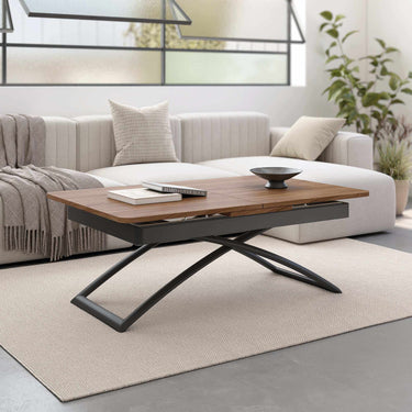 Mesa centro elevable extensible modelo CINZIA con patas metálicas en X