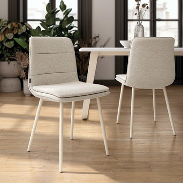 Pack de 4 sillas de comedor CASCAIS tapizadas con patas metálicas marfil en colores nácar y antracita