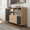 Aparador 150 LECCE moderno con 2 puertas, 2 cajones y 5 huecos abiertos de madera sostenible y diseño funcional