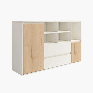 Aparador 150 LECCE de diseño moderno con 2 puertas, 2 cajones y 5 huecos, fabricado en España con materiales sostenibles y resistente a rayaduras.