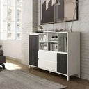 Aparador 150 LECCE de diseño moderno con 2 puertas, 2 cajones y 5 huecos abierto, fabricado en España con materiales sostenibles.