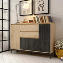 Aparador de diseño contemporáneo con 4 puertas y 2 cajones, capacidad alta y acabado en melamina resistente.