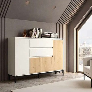 Aparador 150 cm con cuatro puertas y dos cajones de diseño contemporáneo y capacidad de almacenaje