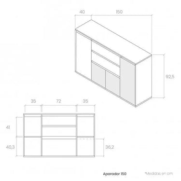 Aparador 150 cm con cuatro puertas y dos cajones diseño contemporáneo Lecce