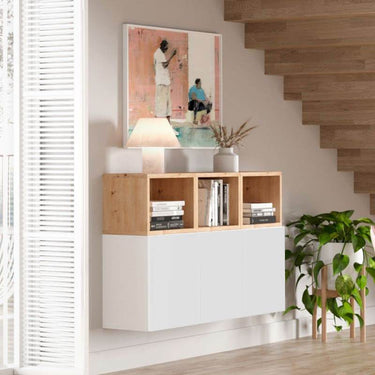 Aparador FLORENCIA 2 de salón comedor en acabado Artisan, Ébano y Blanco, diseño moderno y funcional.