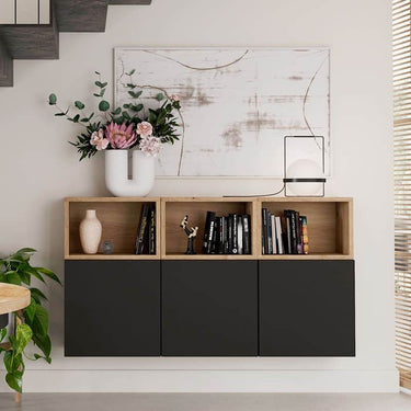 Aparador FLORENCIA 2 para salón comedor en melamina con diseño elegante y colores Artisan, Ébano y Blanco