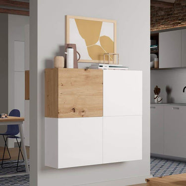Aparador FLORENCIA 3 en salón comedor, diseño elegante y compacto para almacenamiento práctico.